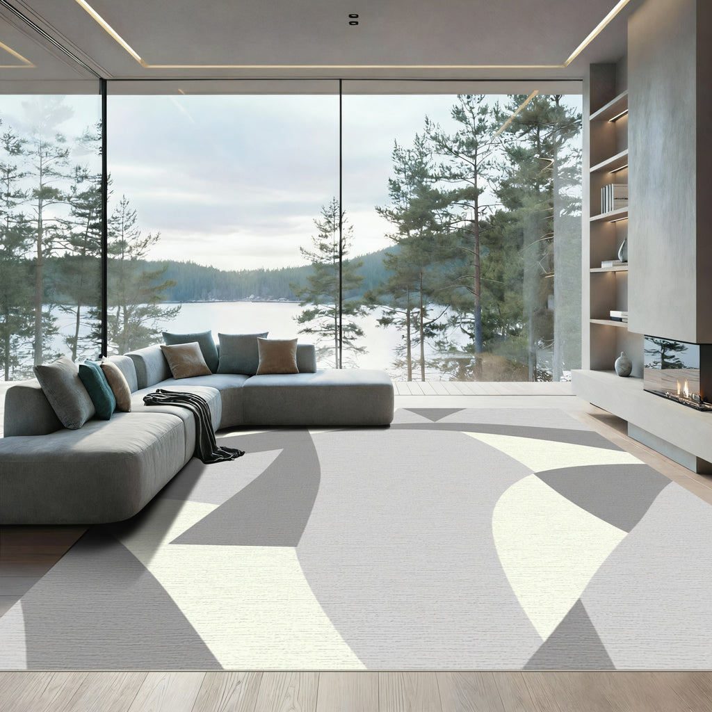 Modern Gray Cream Abstract Forms Rug