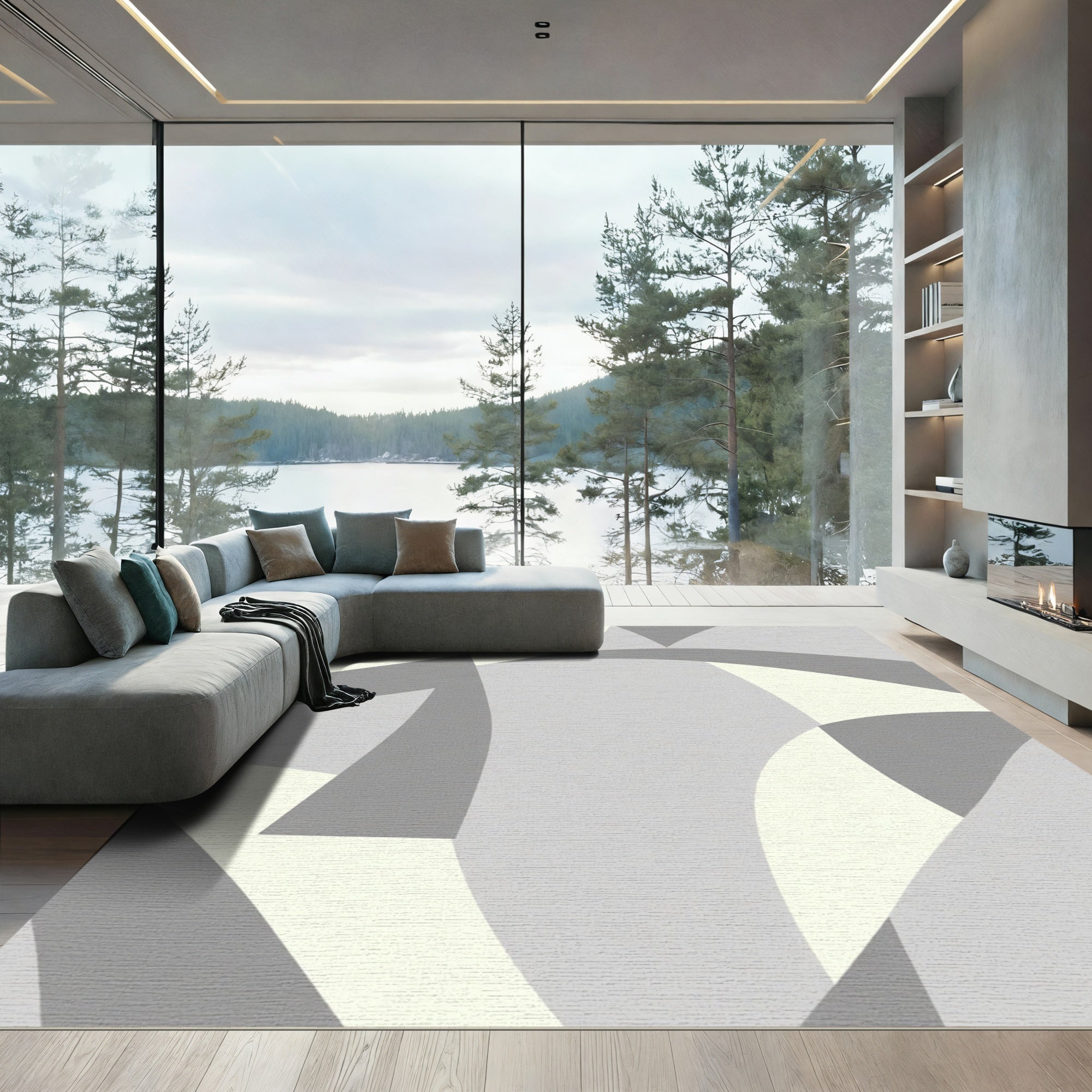 Modern Gray Cream Abstract Forms Rug