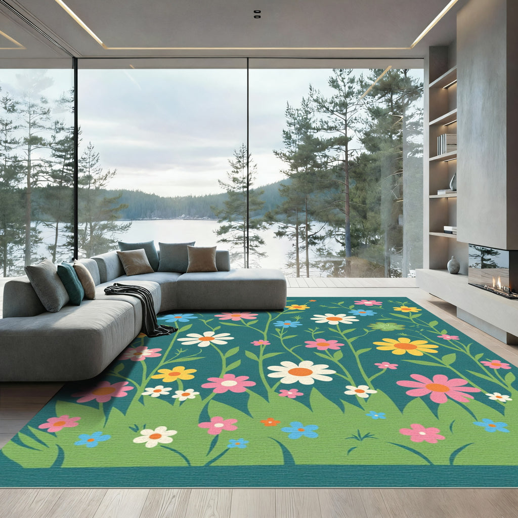 Whimsical Retro Floral Garden Rug