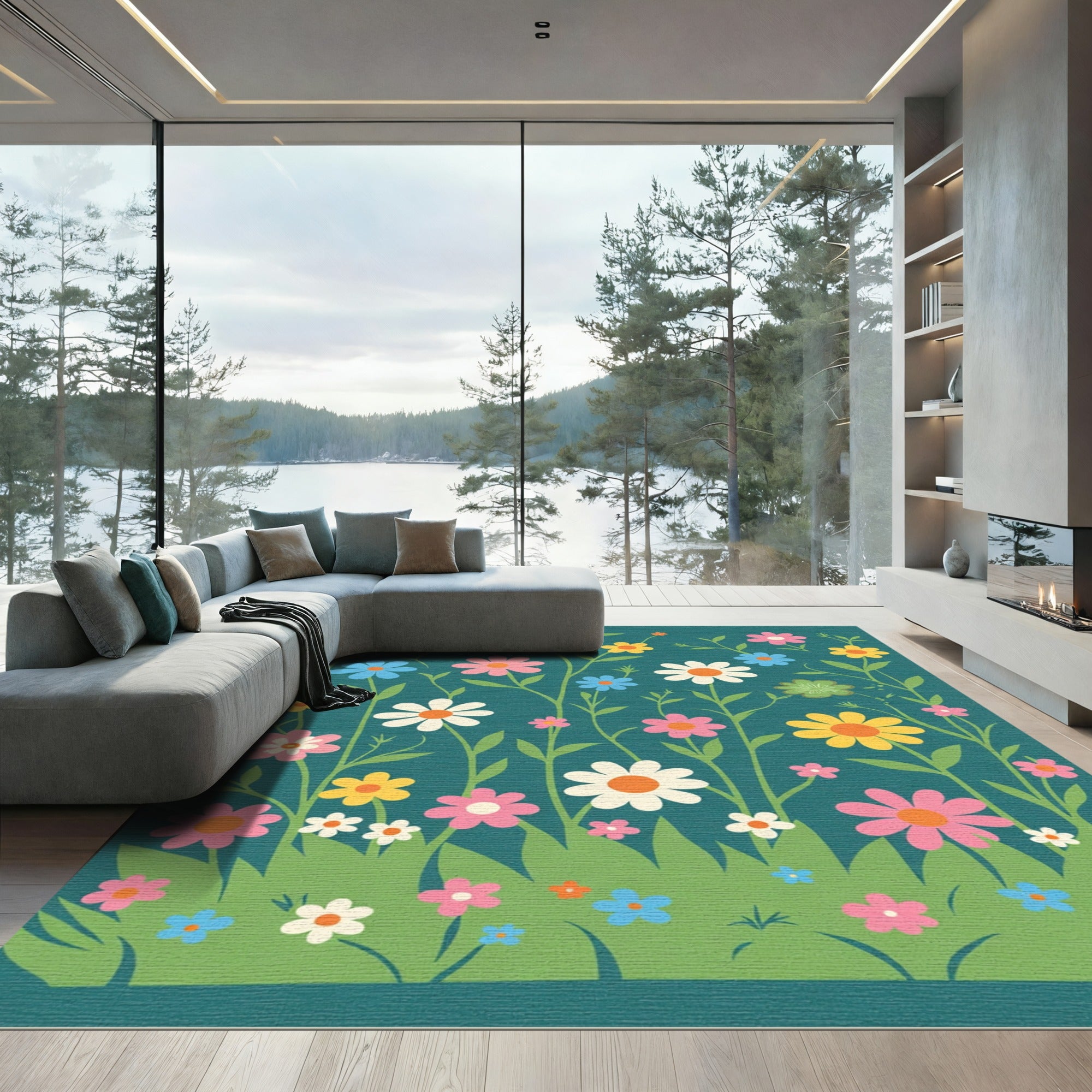 Whimsical Retro Floral Garden Rug