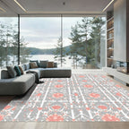 Coral And Gray Floral Trellis Rug
