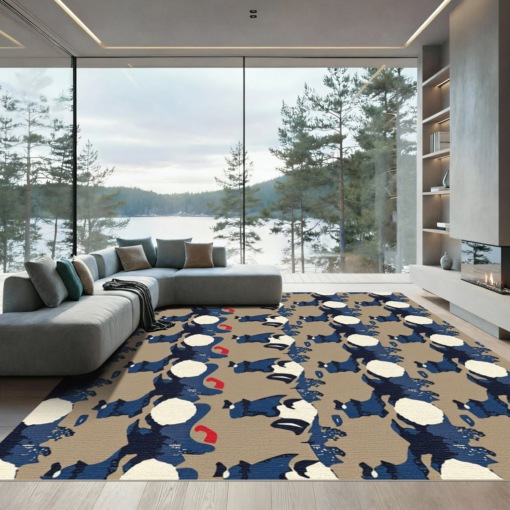 Abstract Blue Earth Tone Shapes Rug
