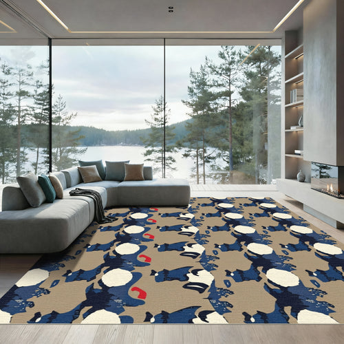 Abstract Blue Earth Tone Shapes Rug