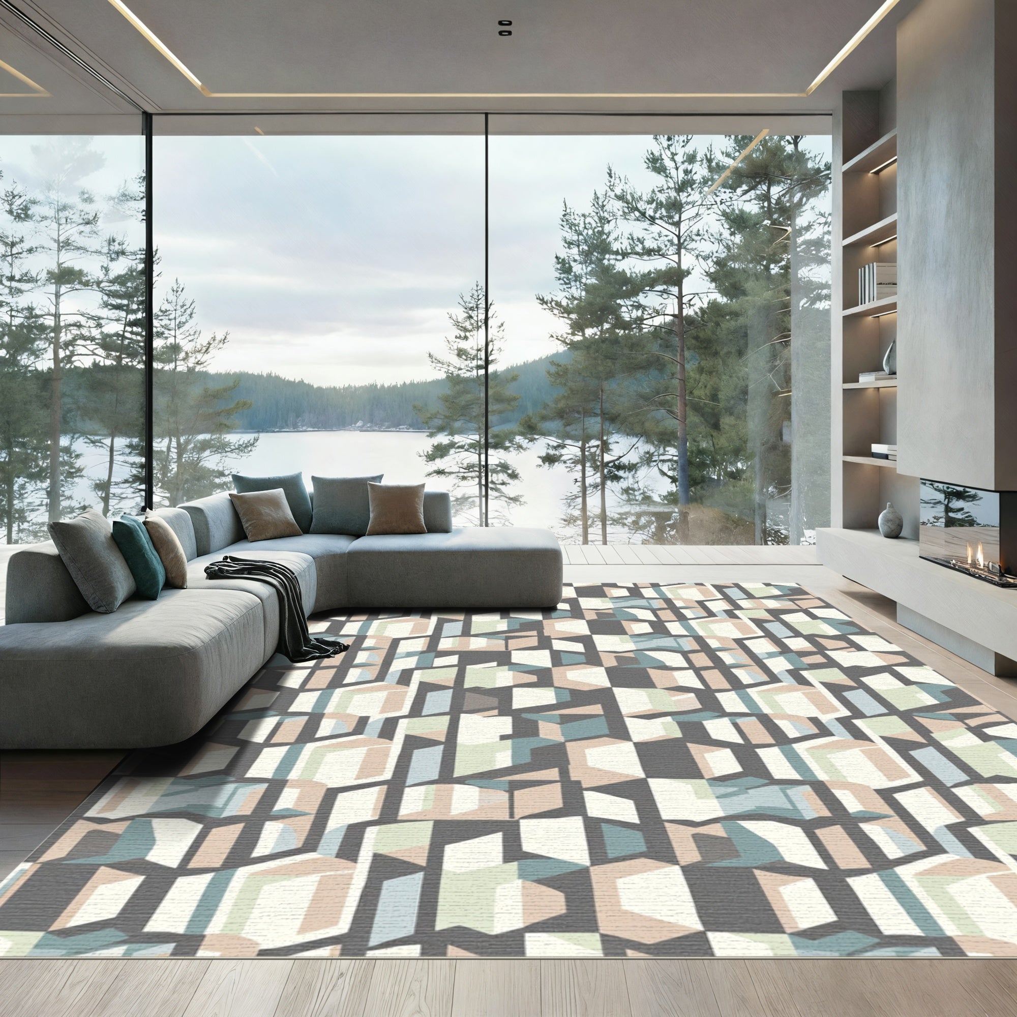 Geometric Cube Illusion Shadow Rug