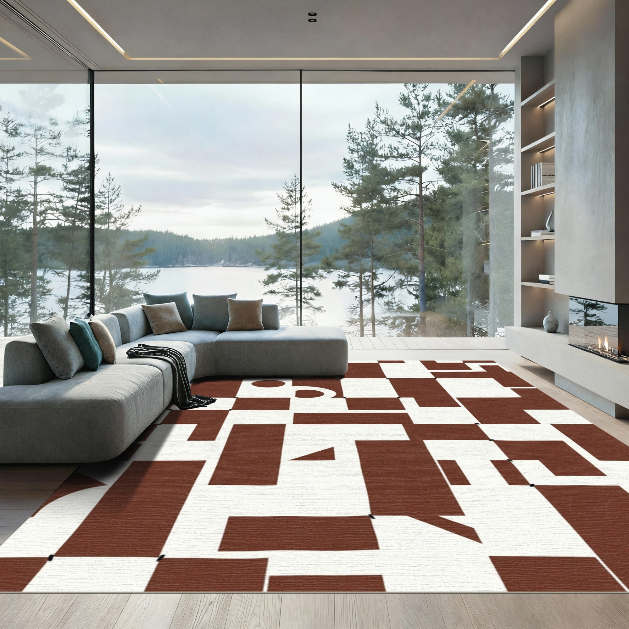 Bold Brown Geometric Balance Rug