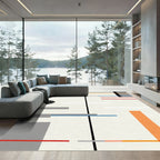 Geometric Lines Orange Gray Blue Rug