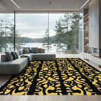 Golden Black Abstract Organic Forms Rug