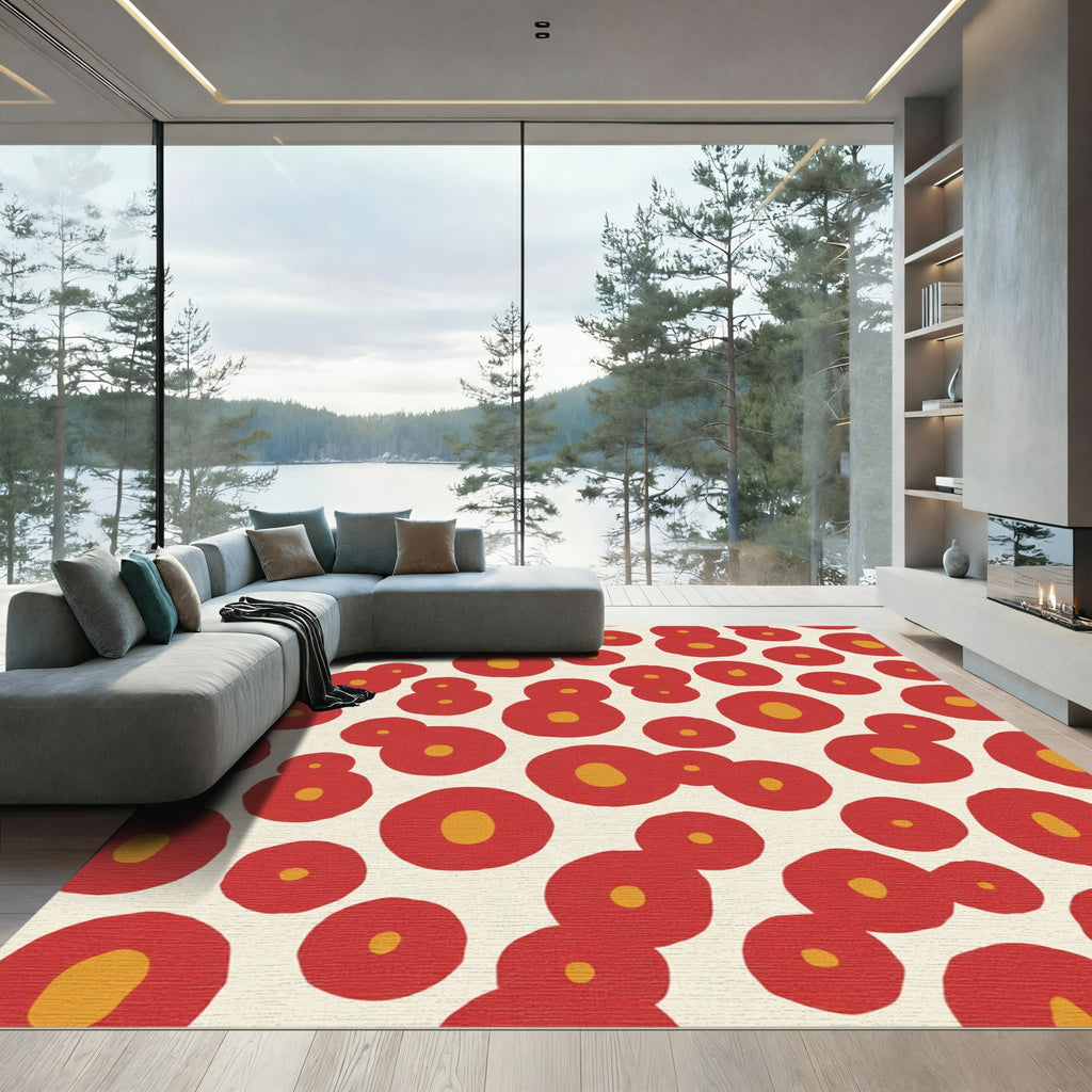 Red Yellow Abstract Circles Rug