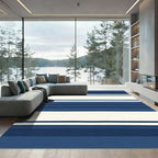 Navy Cream Wide Banded Stripes Rug