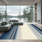 Navy Blue Cream Striped Modern Rug