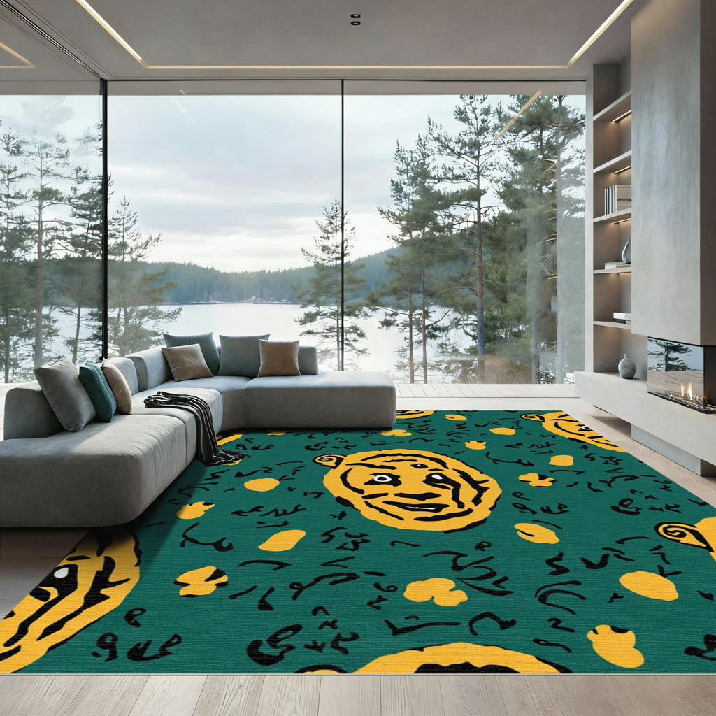 Bold Tiger Face Emerald Green Pattern Rug