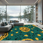Bold Tiger Face Emerald Green Pattern Rug