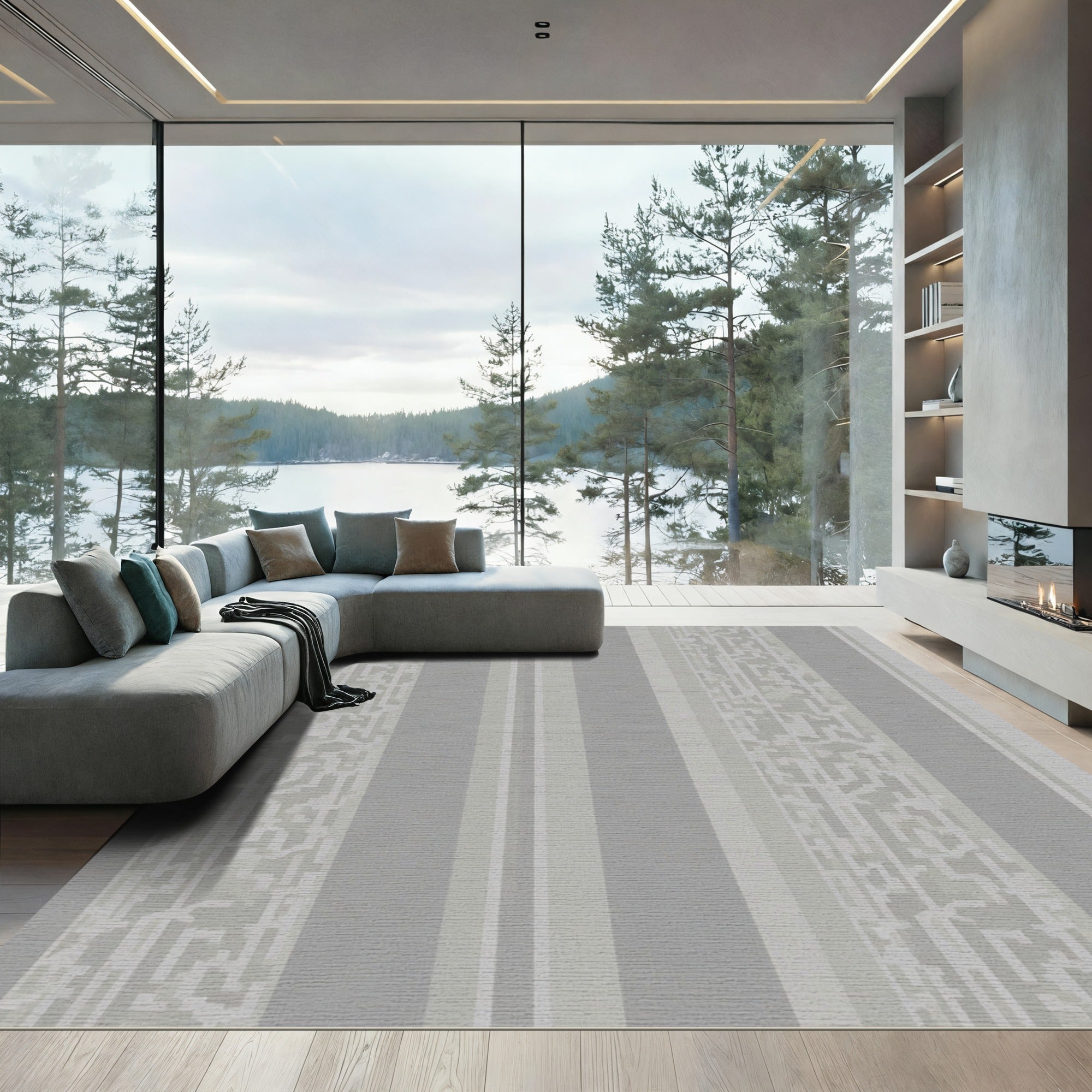 Subtle Gray Vertical Bar Abstract Rug