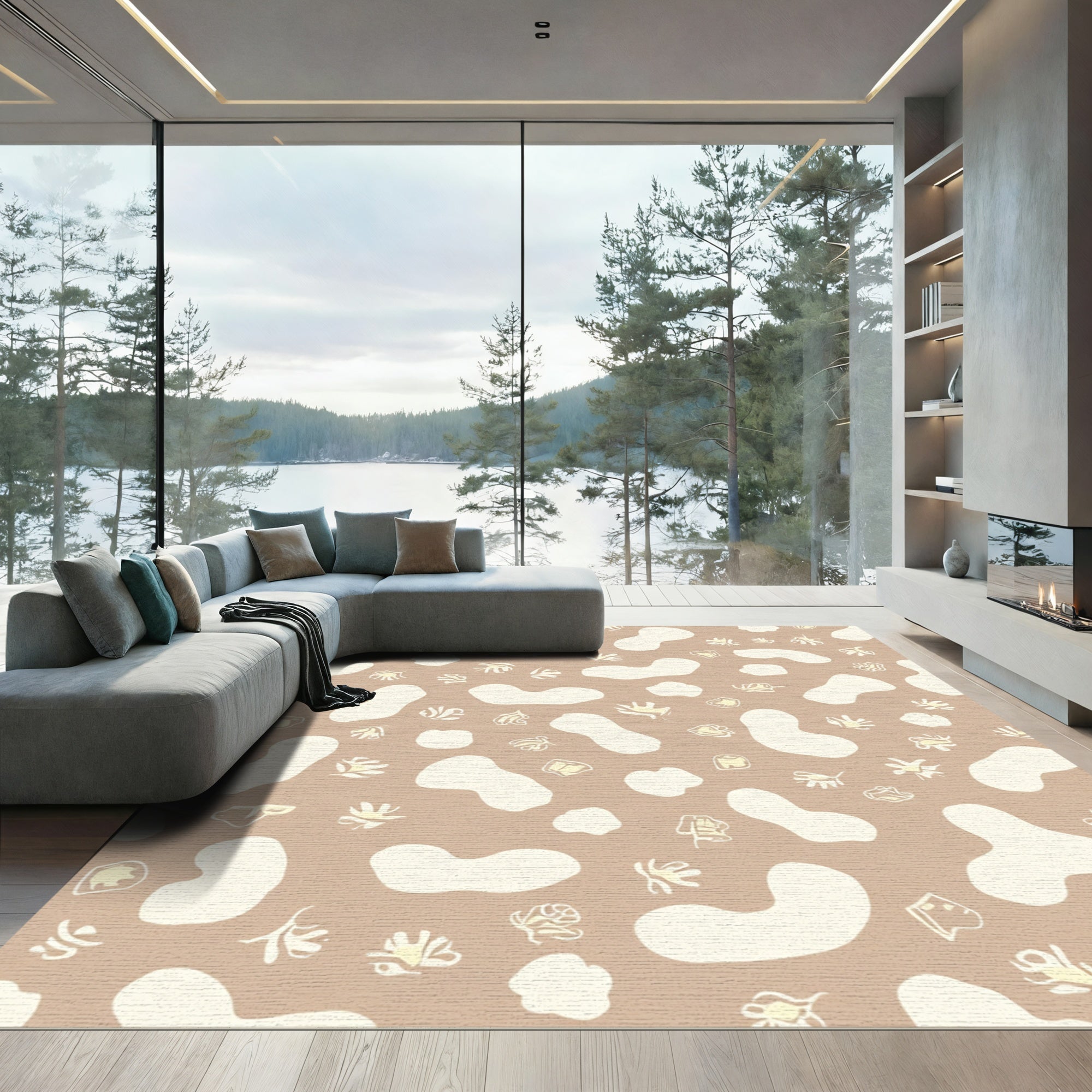 Neutral Organic Blob and Leaf Rug