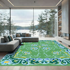 Vibrant Green Floral Scroll Rug