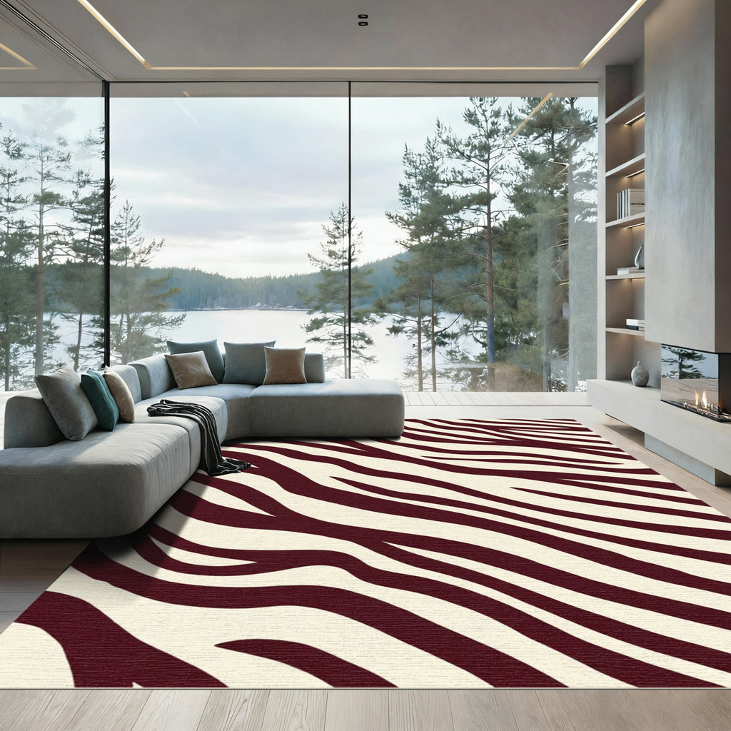 Crimson Cream Wavy Stripes Rug