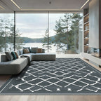 Dark Gray Lattice Geometric Diamond Rug