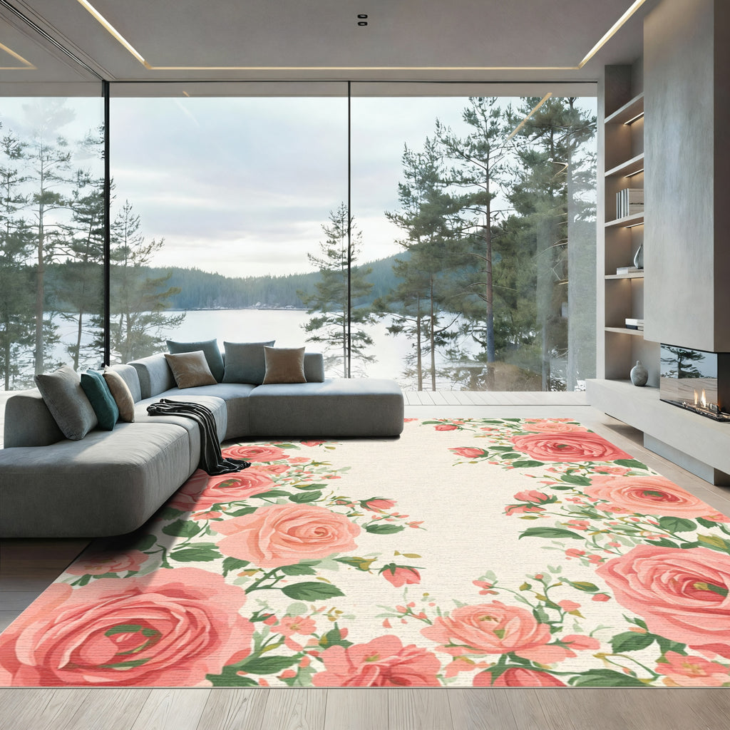 Coral Pink Rose Garland Arrangement Rug