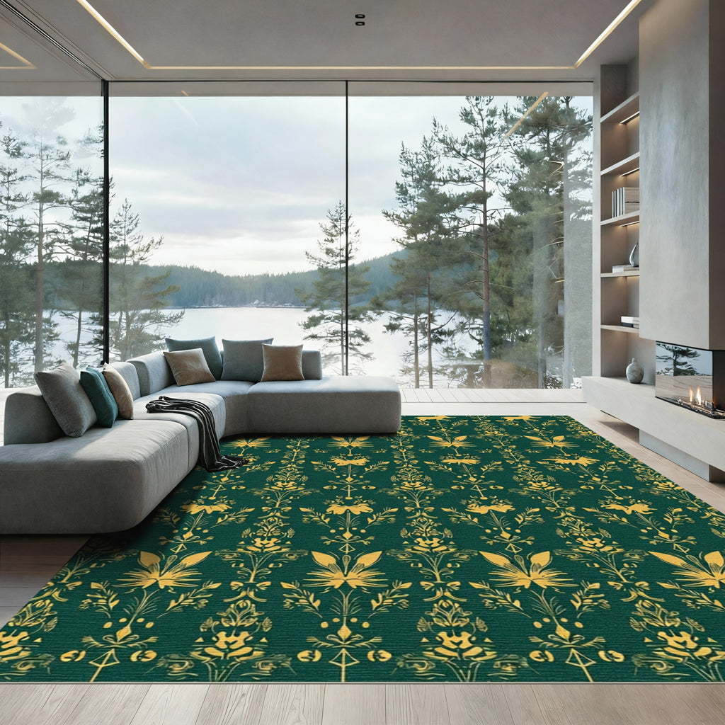 Emerald Gold Baroque Animal Scroll Rug