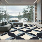 Retro Blue Interlocking Petal Geometric Rug