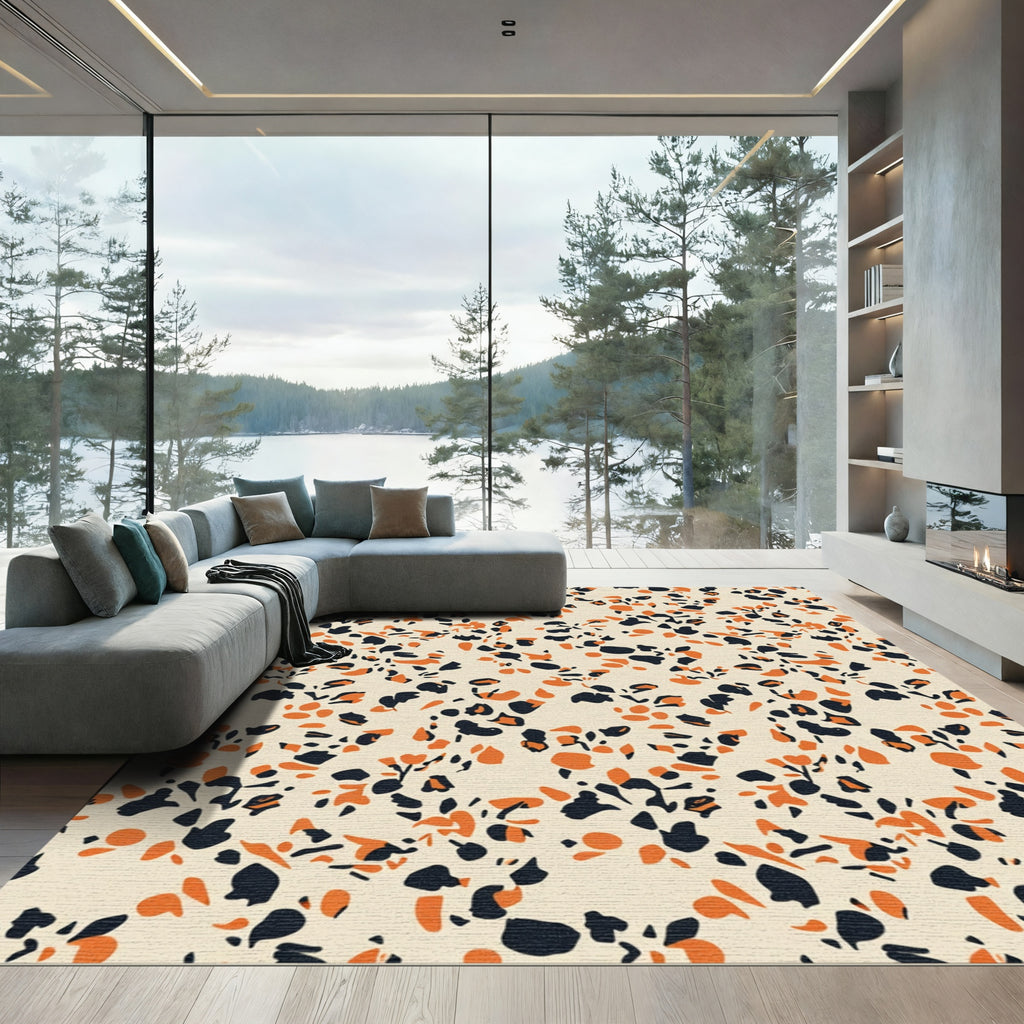 Cream Orange Black Animal Spot Rug