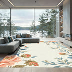 Coral Peach Floral Vines Rug