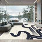 Minimalist Dark Blue Abstract Swirl Rug