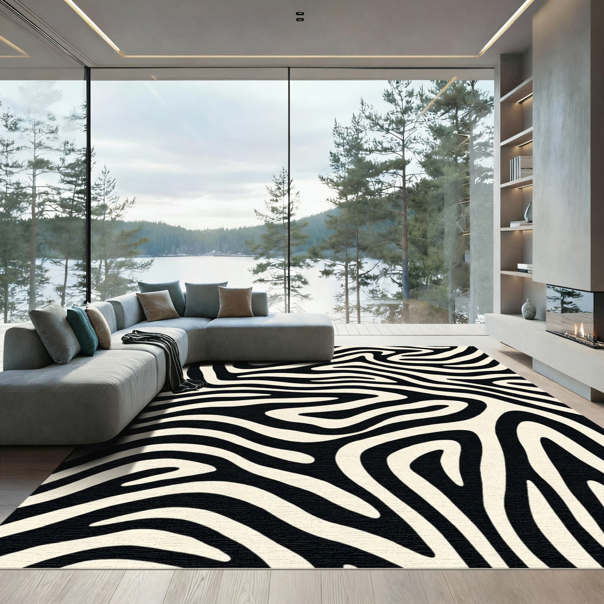 Classic Black Cream Zebra Stripes Rug