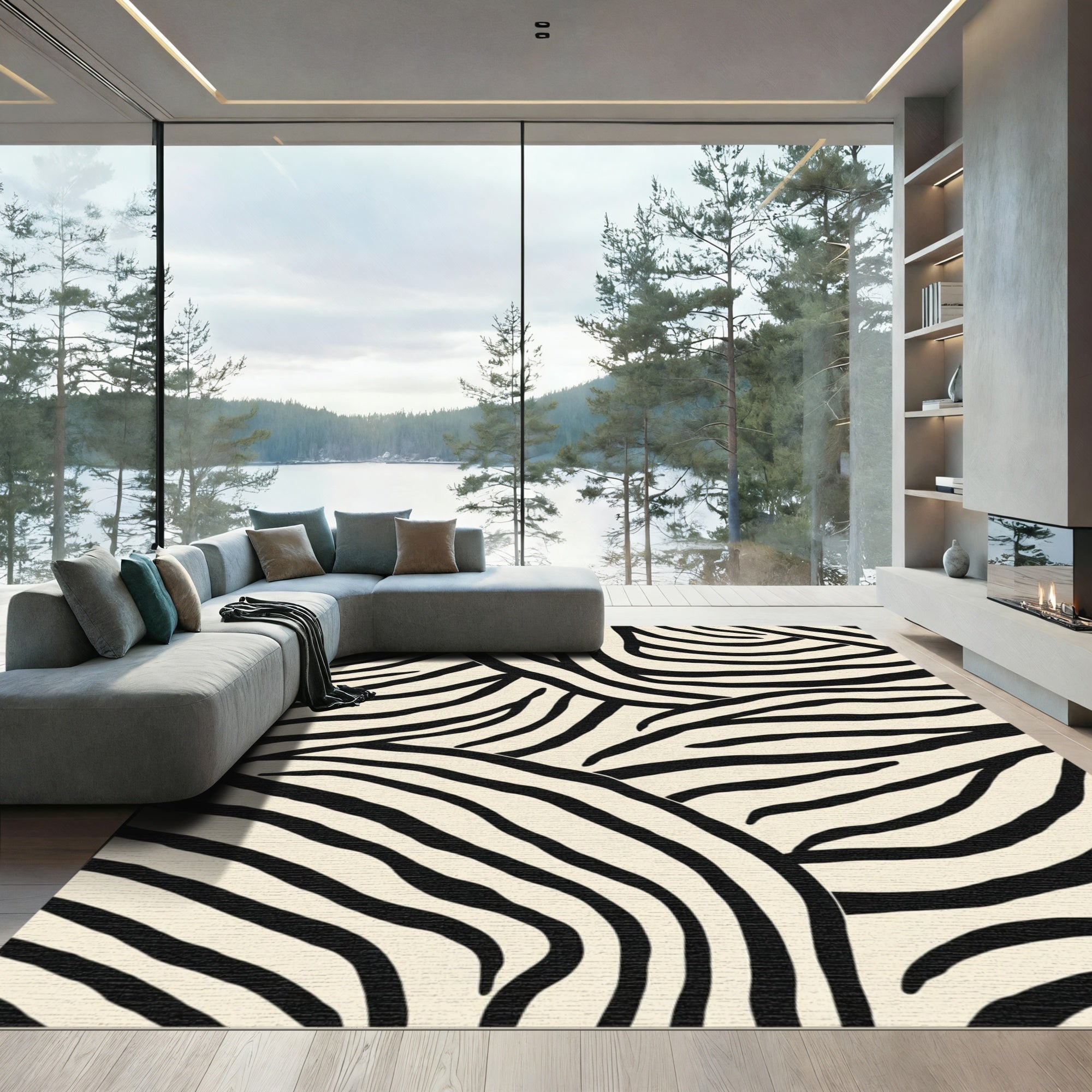 Bold Black Cream Zebra Stripe Rug