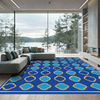 Royal Blue Quatrefoil Gold Geometric Rug