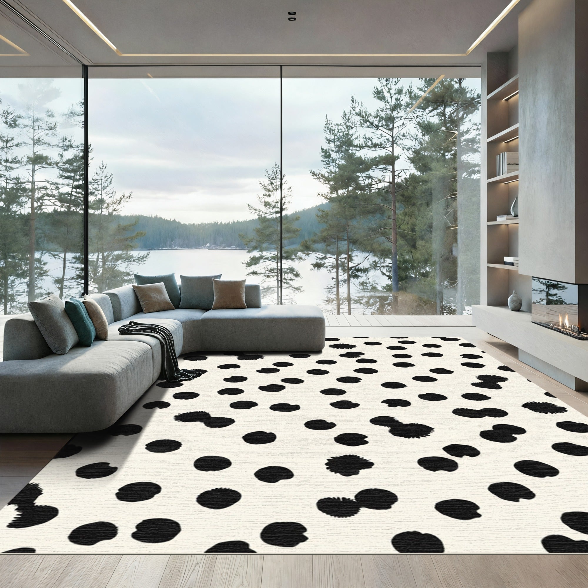 Cream Black Scattered Spots Rug