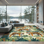 Jungle Tigers Green Foliage Rich Orange Rug