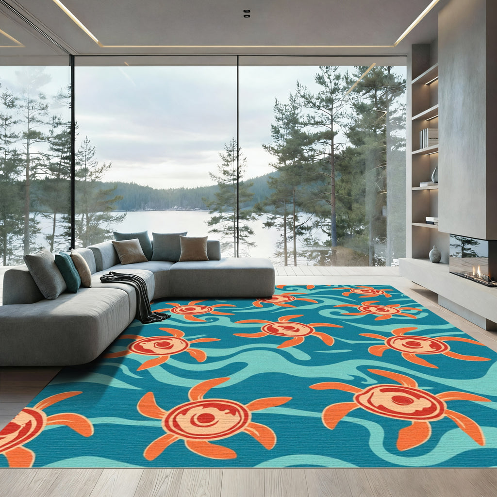 Abstract Orange Aquatic Creatures Rug