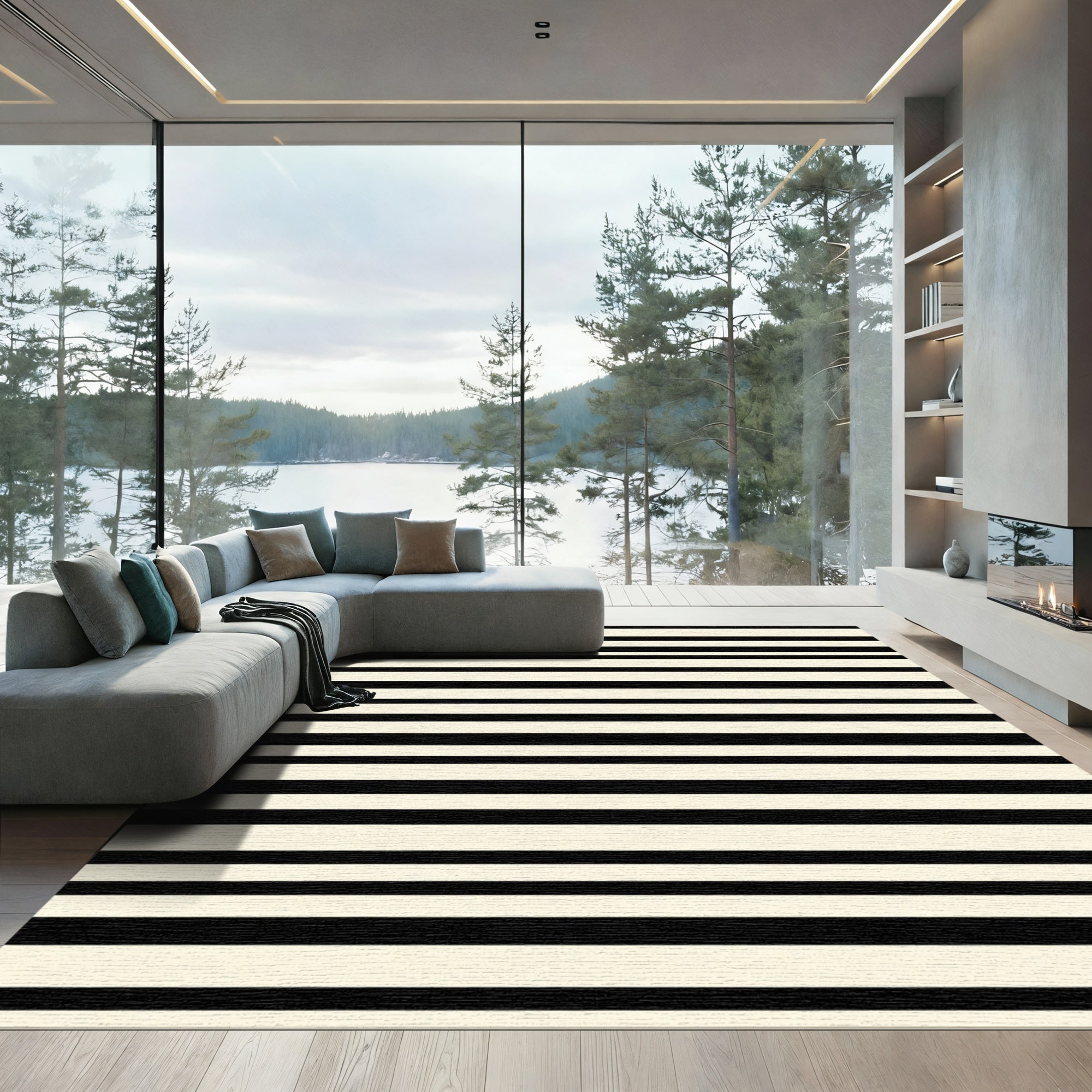 Retro Black Ivory Striped Rug