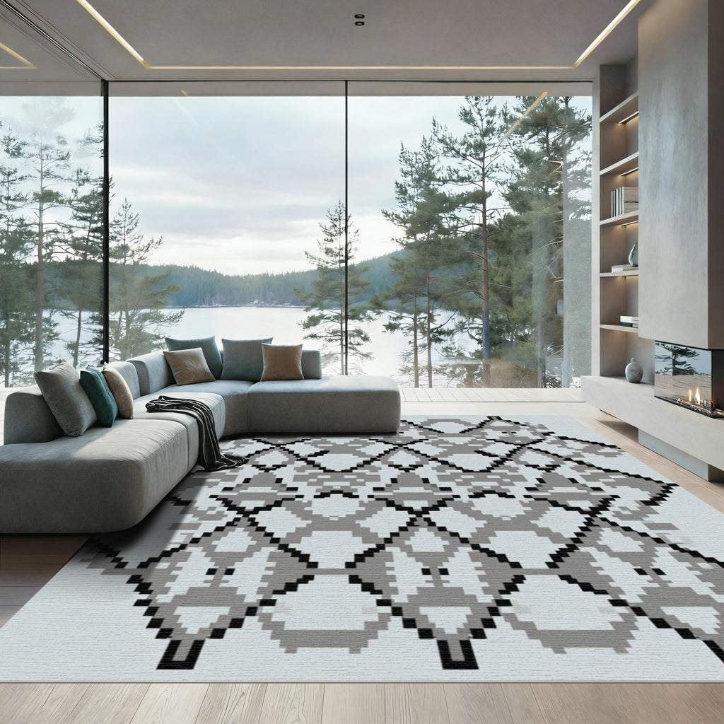 Monochromatic Geometric Diamond Pixel Rug