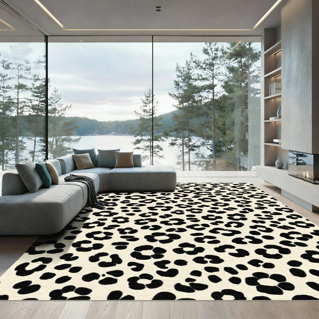 Chic Cream Black Leopard Spot Rug