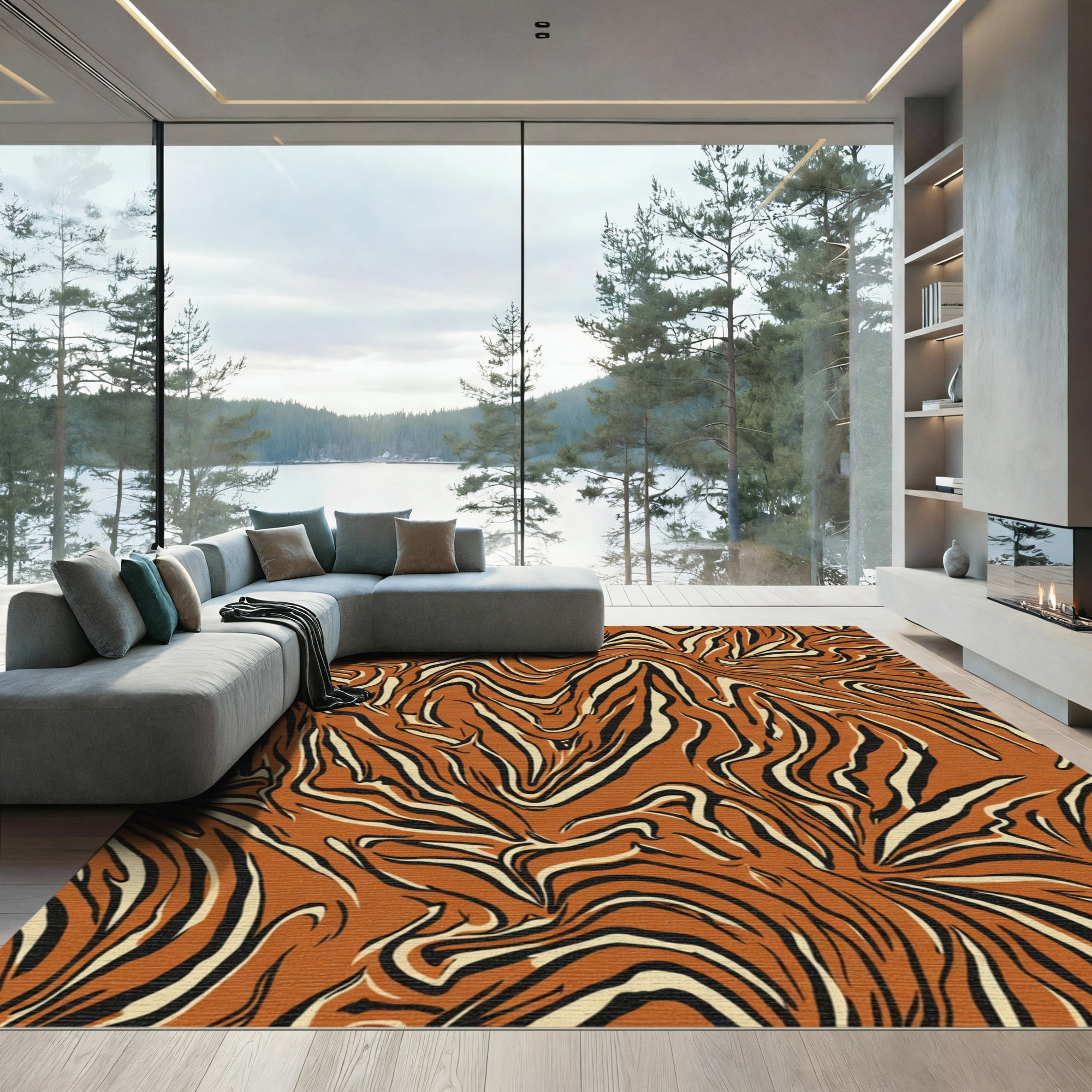 Bold Orange Black Abstract Stripes Rug