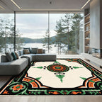 Cream Orange Green Floral Medallion Rug