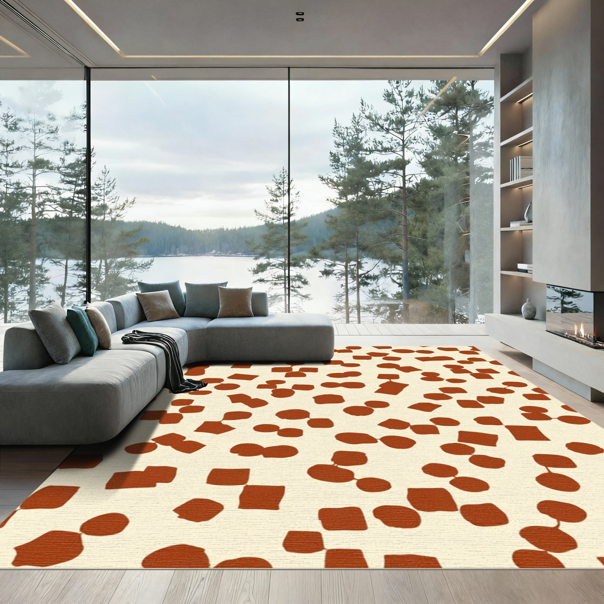 Terracotta Random Shapes Scatter Rug