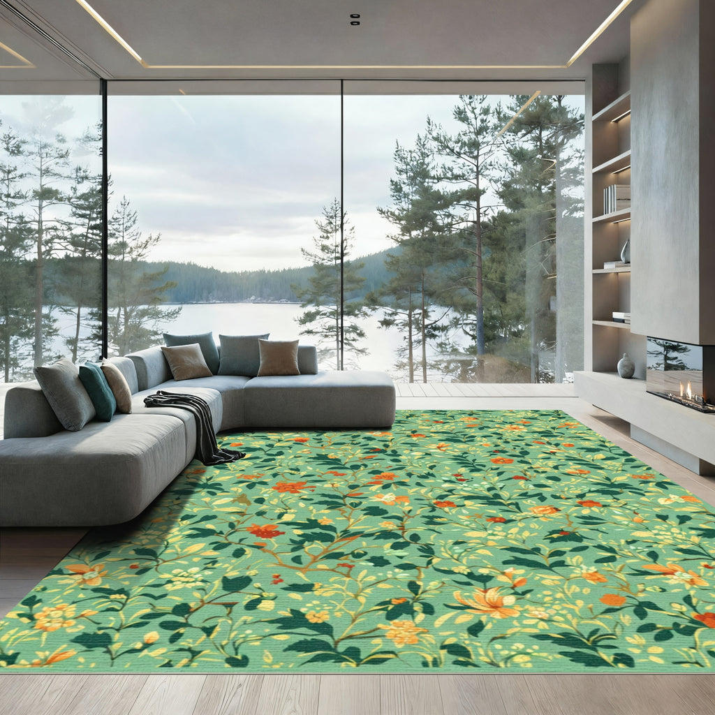 Verdant Orange Floral Vine Rug
