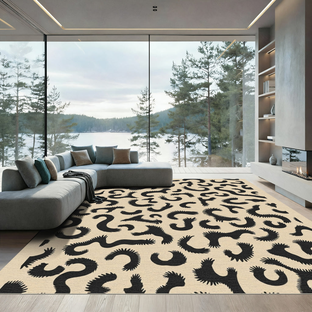 Abstract Black Organic Swirls Rug