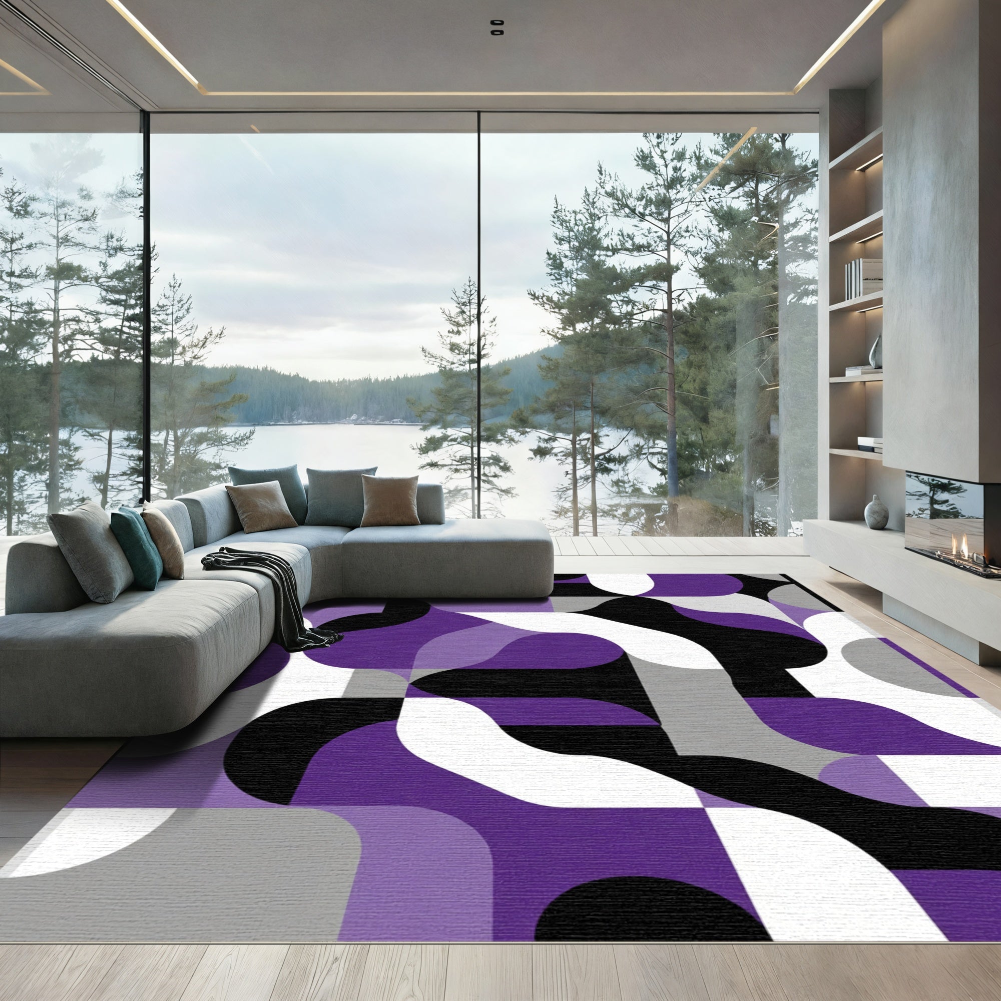 Modern Purple Geometric Abstract Shapes Rug