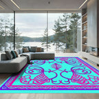 Vibrant Aqua Baroque Floral Rug