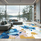Deep Blue Floral Splatter Abstract Rug