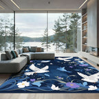 Midnight Blue Dove Floral Whimsy Rug