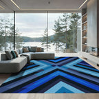 Deep Blue Geometric Chevrons Rug