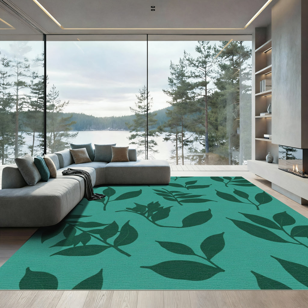 Deep Teal Branch Foliage Rug