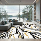 Black Gold Abstract Swirl Rug