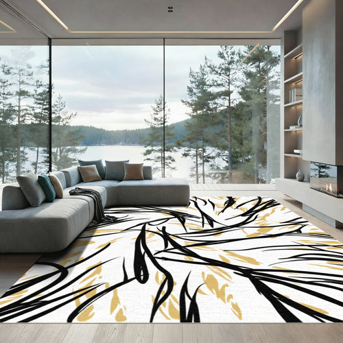 Black Gold Abstract Swirl Rug