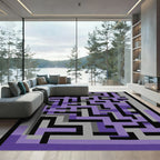 Modern Purple Gray Maze Geometric Rug